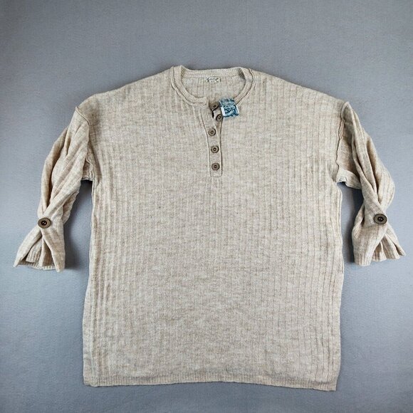 Free People NEW Around the Clock Pullover Sweater Ribbed Women's Medium Oatmeal - Picture 4 of 12